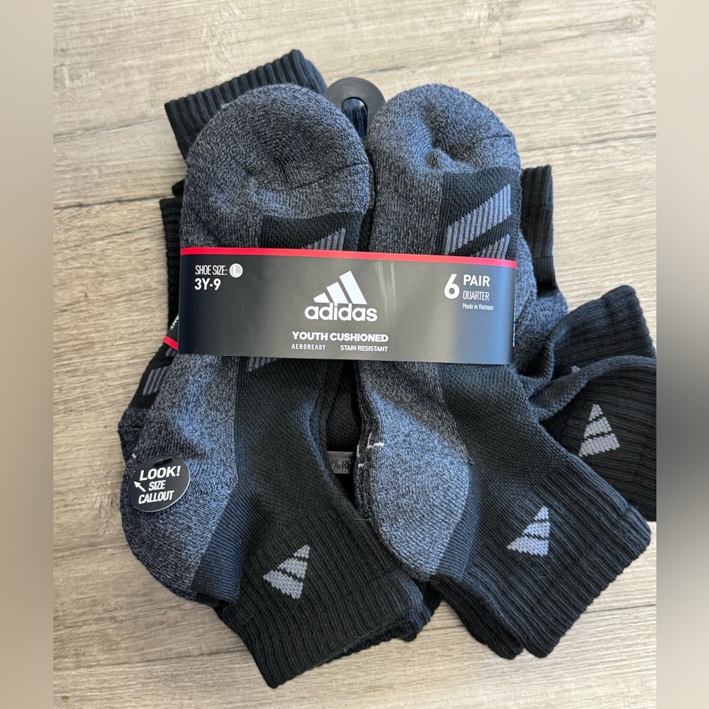Adidas kids low crew socks 6 pairs - L (3Y-9)